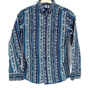 Wrangler Youth Size 14 Western Paisley Button-Down Shirt Blue Green